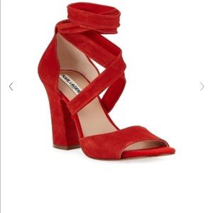 Karl Lagerfeld red suede heels